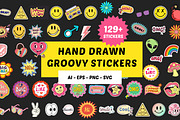 Hand-Drawn Groovy Stickers, a Decorative Illustration by Helospace (Thumbnail 1 of 10)