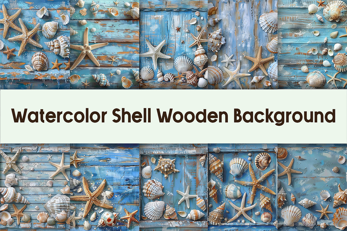 Watercolor Shell Wooden Background, a Background Graphic by AdriOP