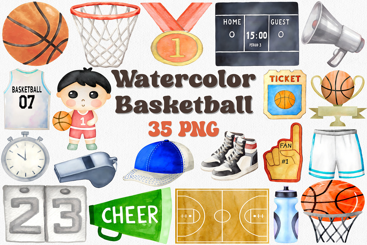 Watercolor Basketball Clipart Set, a Sport Illustration by CropUp Creative (Photo 1 of 4)