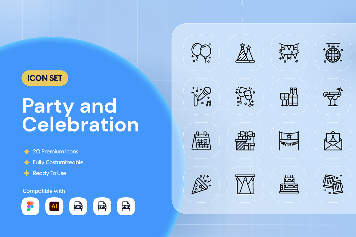 Party and Celebration Icon Set, an Outline Icon by Nathaya Studio (Photo 1 of 2)