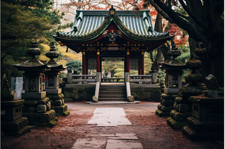 Serene Japanese red arch. Generate, a Nature Photo by Ylivdesign