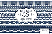 Navy Lace Border Clipart & Vectors, an Illustration by Amanda Ilkov (Thumbnail 1 of 5)