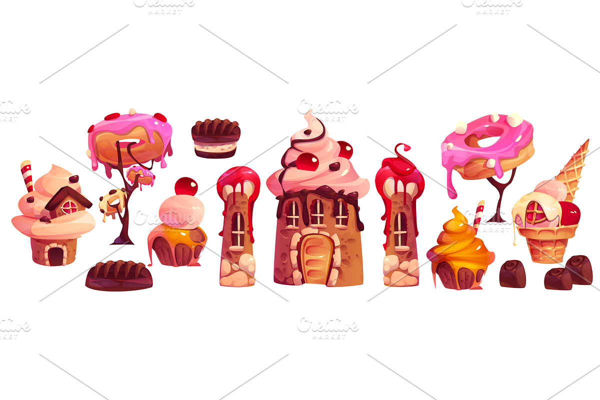 Sweet candy castle elements set, a Food Illustration by art PVP - market