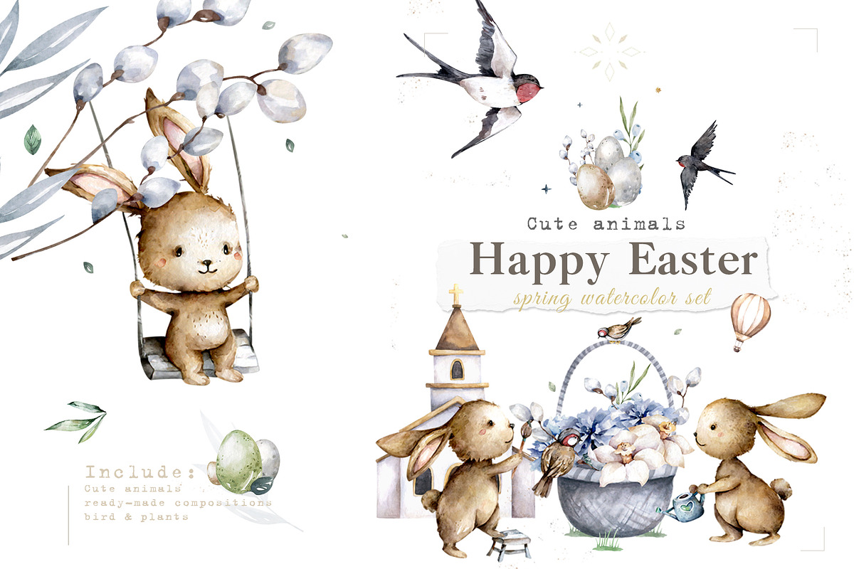 Happy Easter Spring Set 2, an Animal Illustration by Ann Art Houze (Photo 1 of 15)