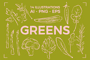 GREENS LINE ART SET (14 elements), a Food Illustration by Bonfloret Studio (Thumbnail 1 of 8)