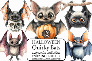 Quirky Halloween Bats Clipart, an Illustration by Libby Wishes