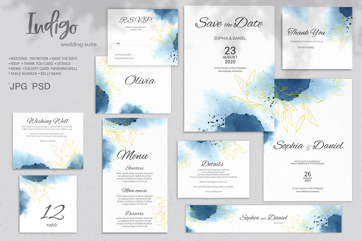 Indigo Wedding Invitation Siute, an Invitation Template by Nebbia (Photo 1 of 6)