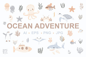 Ocean Adventure Bundle, an Animal Illustration by Mariia Kovalchuk