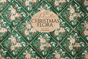 Christmas Botanical Grid Pattern
