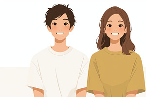Smiling young couple sitting together illustrated in vector art style, an Illustration by AS photostudio