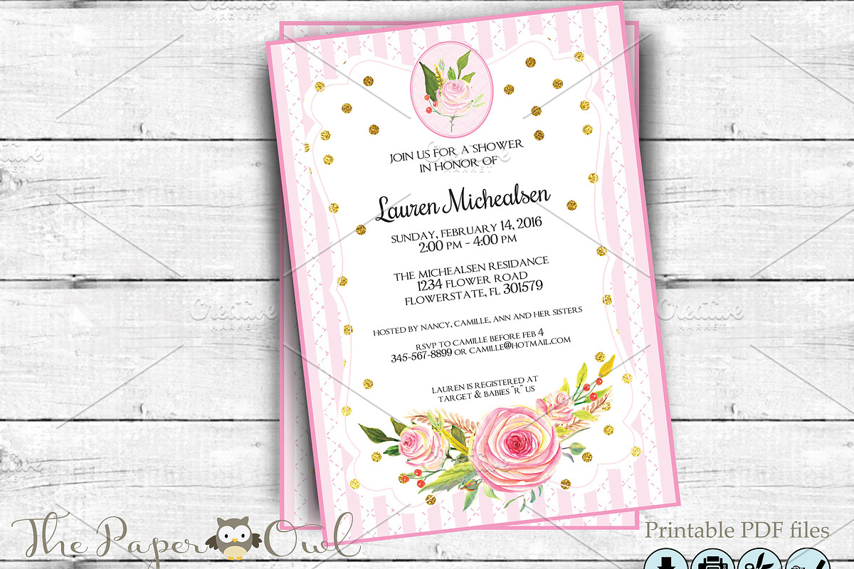 Flower shower party invitation, an Invitation Template by ThePaperOwl (Photo 2 of 2)