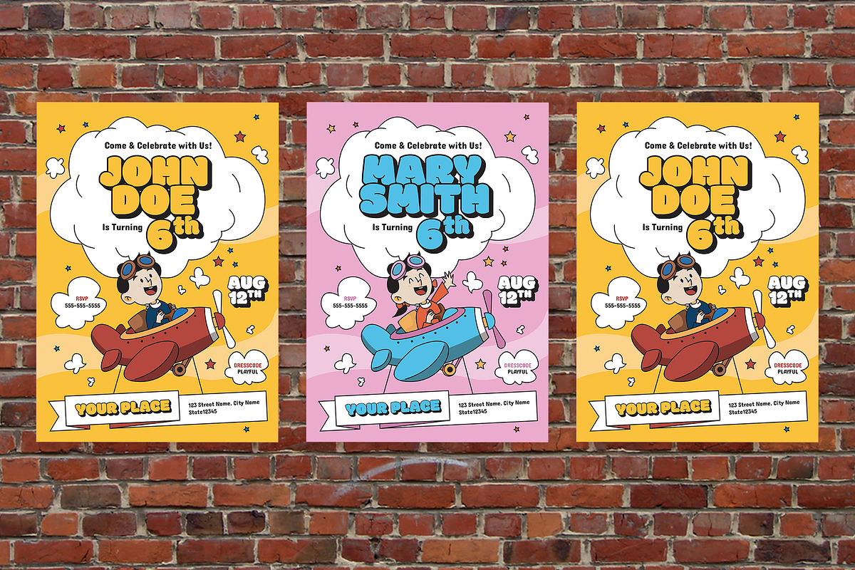 Cartoon Kids Birthday Invitation, a Flyer Template by Aiyari Graphic (Photo 3 of 3)