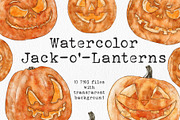 Watercolor Jack-o'-Lantern Clipart, an Illustration by lilisprints (Thumbnail 1 of 3)