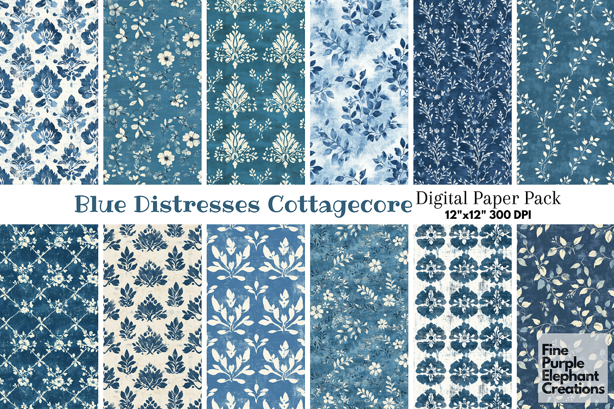Blue Distressed Cottagecore Shabby, a Pattern Graphic by Fine Purple Elephant (Photo 1 of 5)