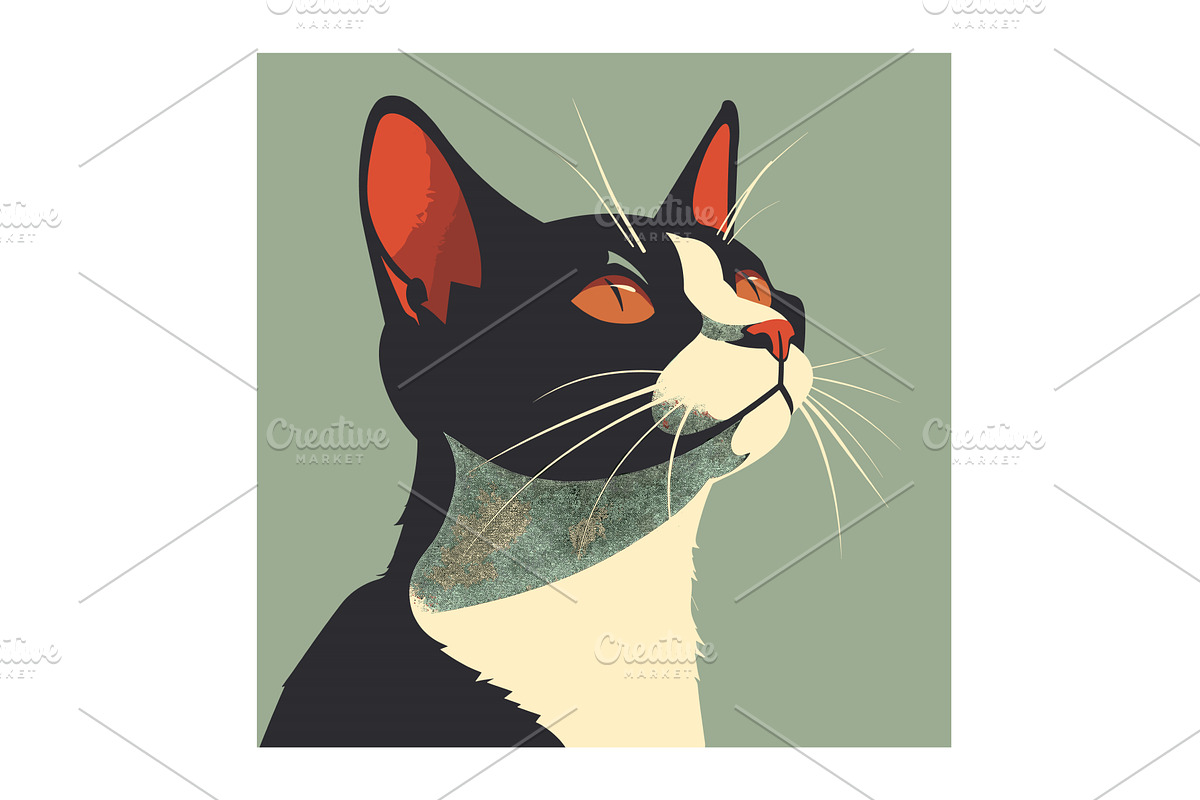 Black white cat portrait vector, an Animal Illustration by Vectorstockersland