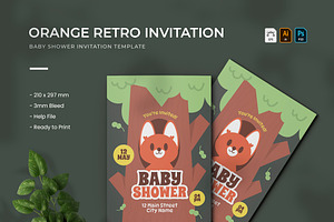 Orange Retro Baby Shower Invitation, an Invitation Template by VUNIRA