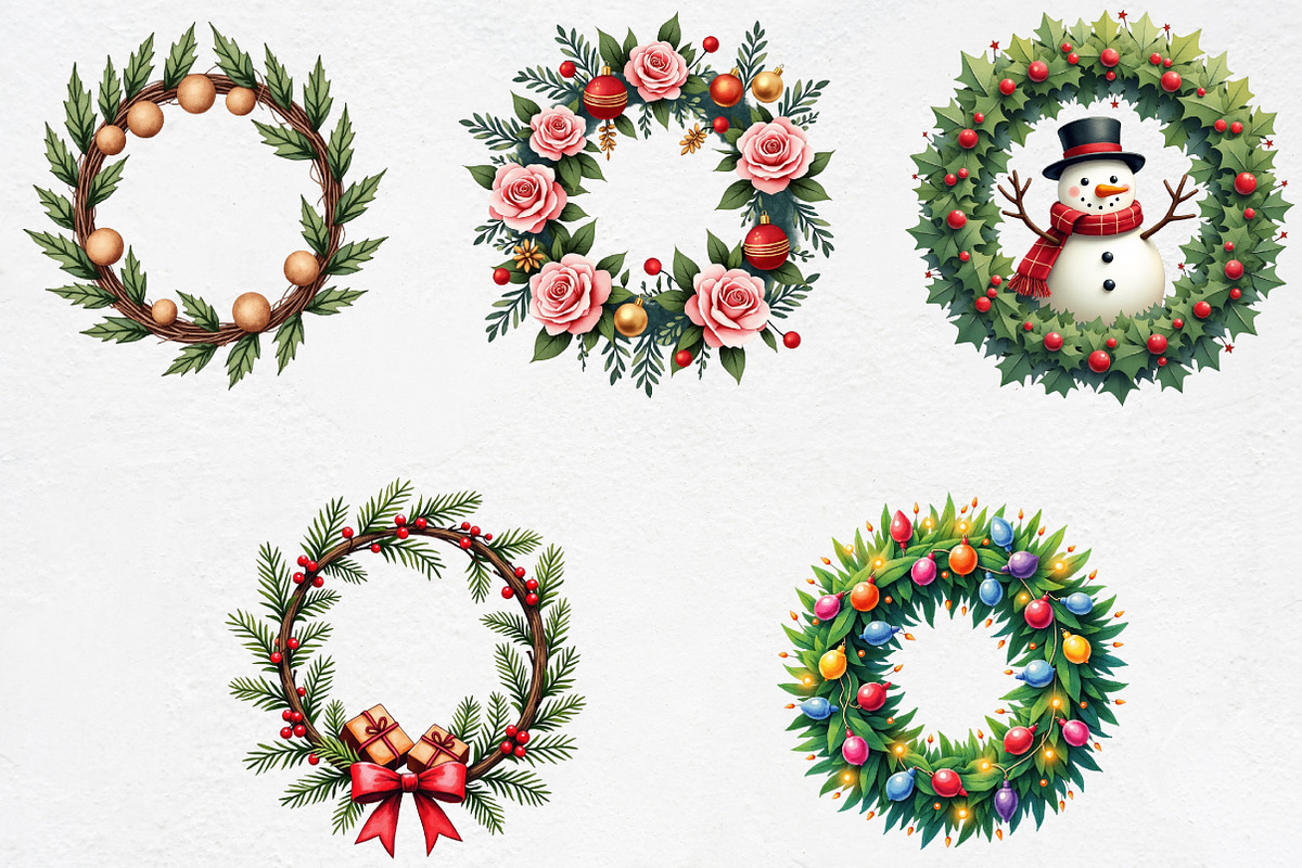 Christmas Wreath Sublimation Clipart, an Illustration by CrexoraLab (Photo 3 of 5)