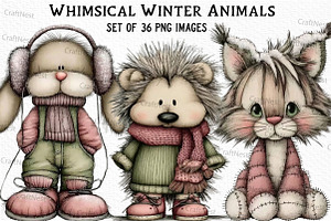 Whimsical Winter Animals Clipart, an Illustration by Craft Nest