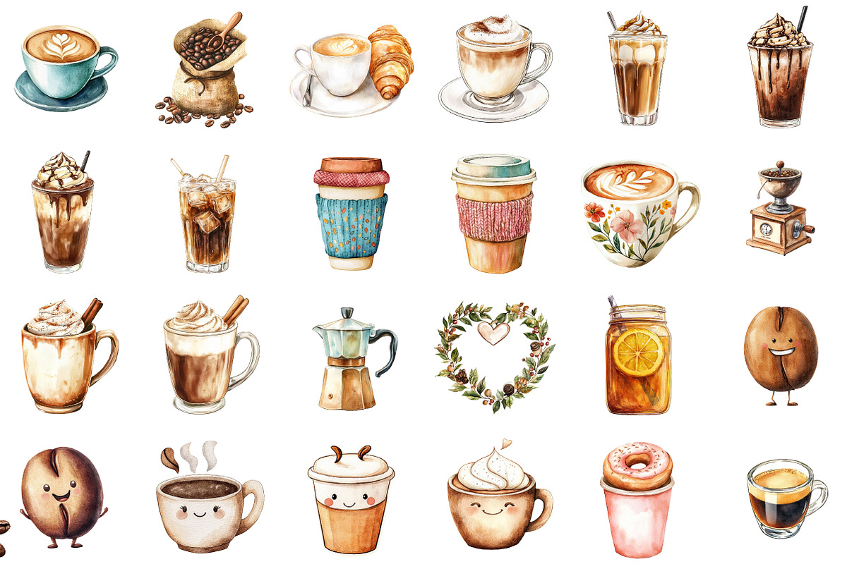 Watercolor Coffee Clipart PNG Bundle, an Illustration by Sublimation Artist (Photo 2 of 6)