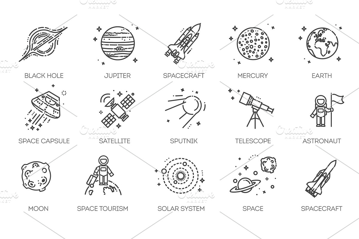 Set of Space Icons, an Outline Icon by Tettygreen (Photo 2 of 2)