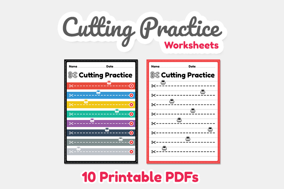 Cutting practice for kids worksheets, an Education Illustration by TukTuk Design (Photo 2 of 7)