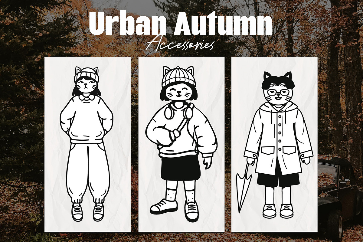 Handrawn Autumn Cat Character Set, an Animal Illustration by Invisual Studio (Photo 6 of 11)