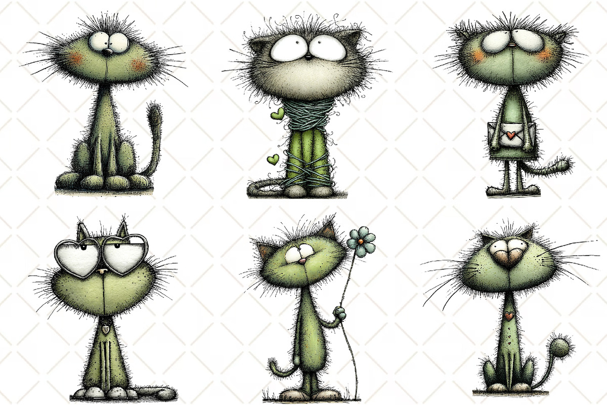 Quirky Valentine Cat Clipart, an Illustration by Black Bird Studio (Photo 2 of 6)