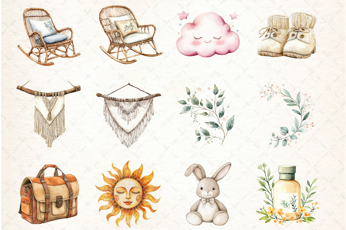 Baby Shower Clipart,Boho Nursery Cli, an Illustration by Libby Wishes (Photo 4 of 6)