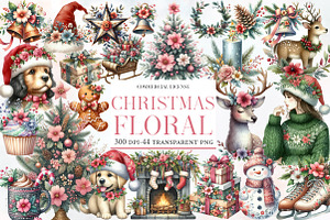 Watercolor Christmas floral Clipart, an Illustration by Designworld