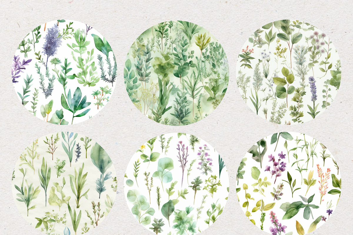 Watercolour Herb Seamless Patterns, a Pattern Graphic by Natural Planners (Photo 3 of 3)