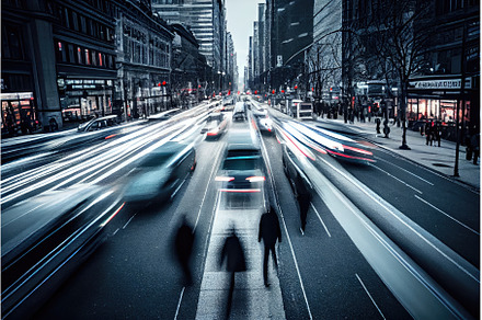 a long exposure shot of a busy city, a Person Photo by Sergey Kotenev