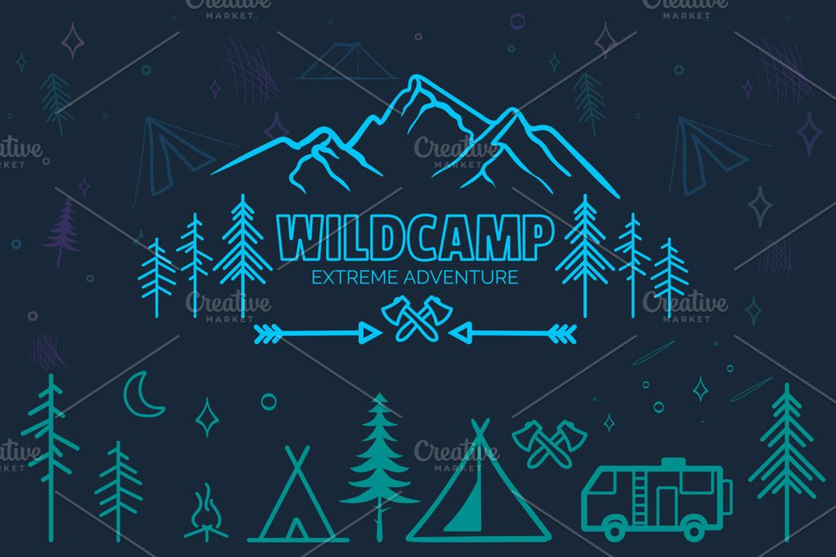 Outline Camping Labels + Elements, a Background Graphic by 2dvillShop (Photo 6 of 13)