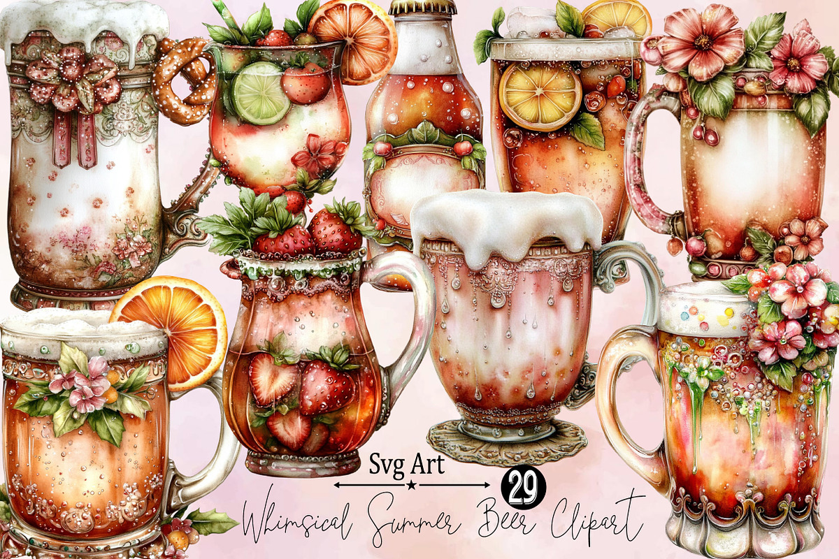 Whimsical Summer Beer Clipart Bundle, an Illustration by SVGArt (Photo 1 of 8)