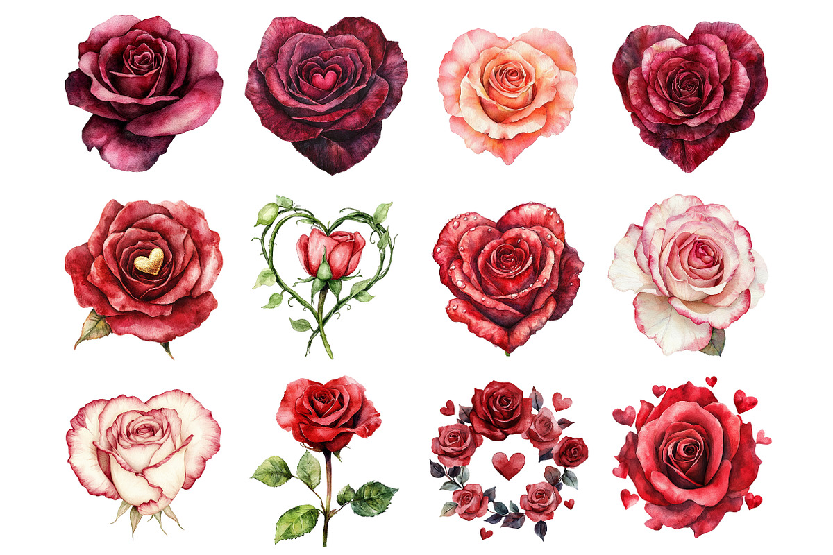 Valentine watercolor roses & hearts, a Seasonal Illustration by CitraGraphics (Photo 3 of 6)