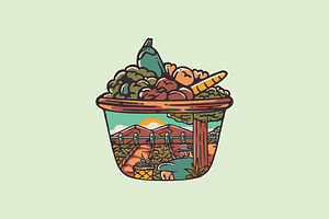 Vegetable Basket with Countryside, an Object Illustration by nomlimo.com