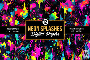 Neon Splashes Pattern Digital Papers