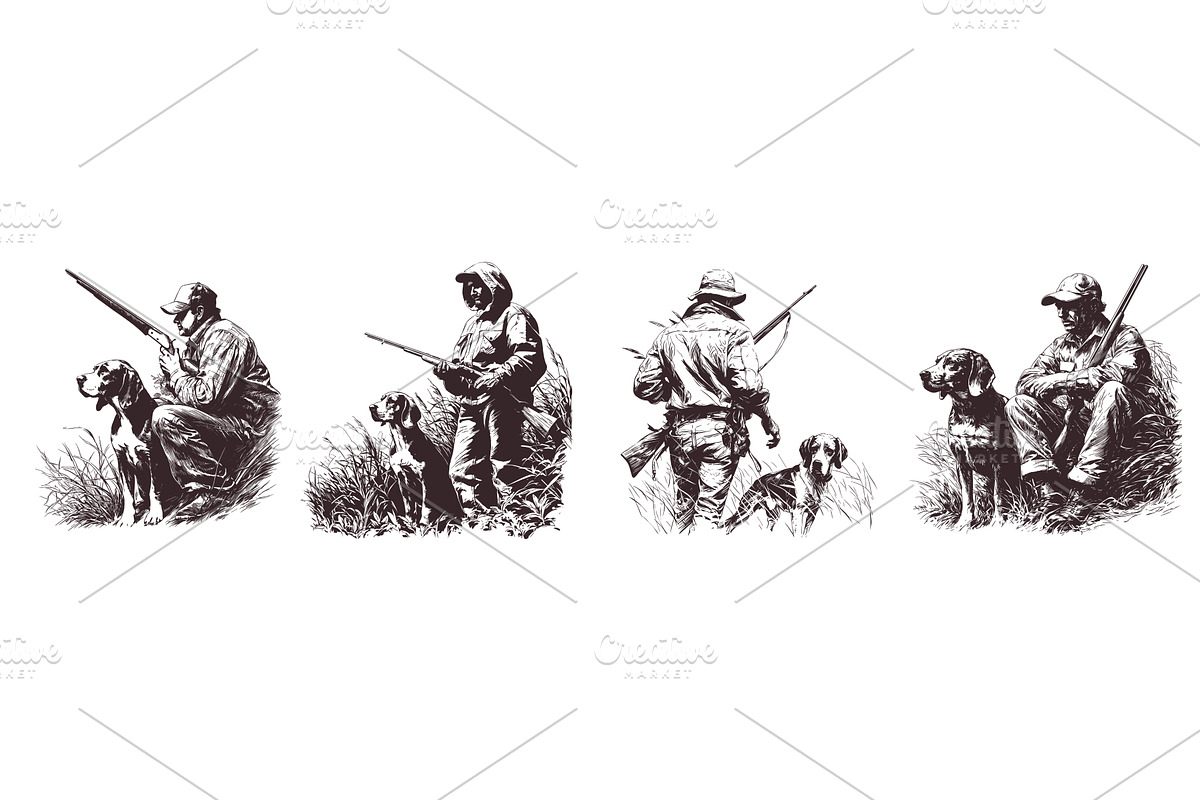 hunters engraving set. hunter with, an Object Illustration by Stock-Smart-Start
