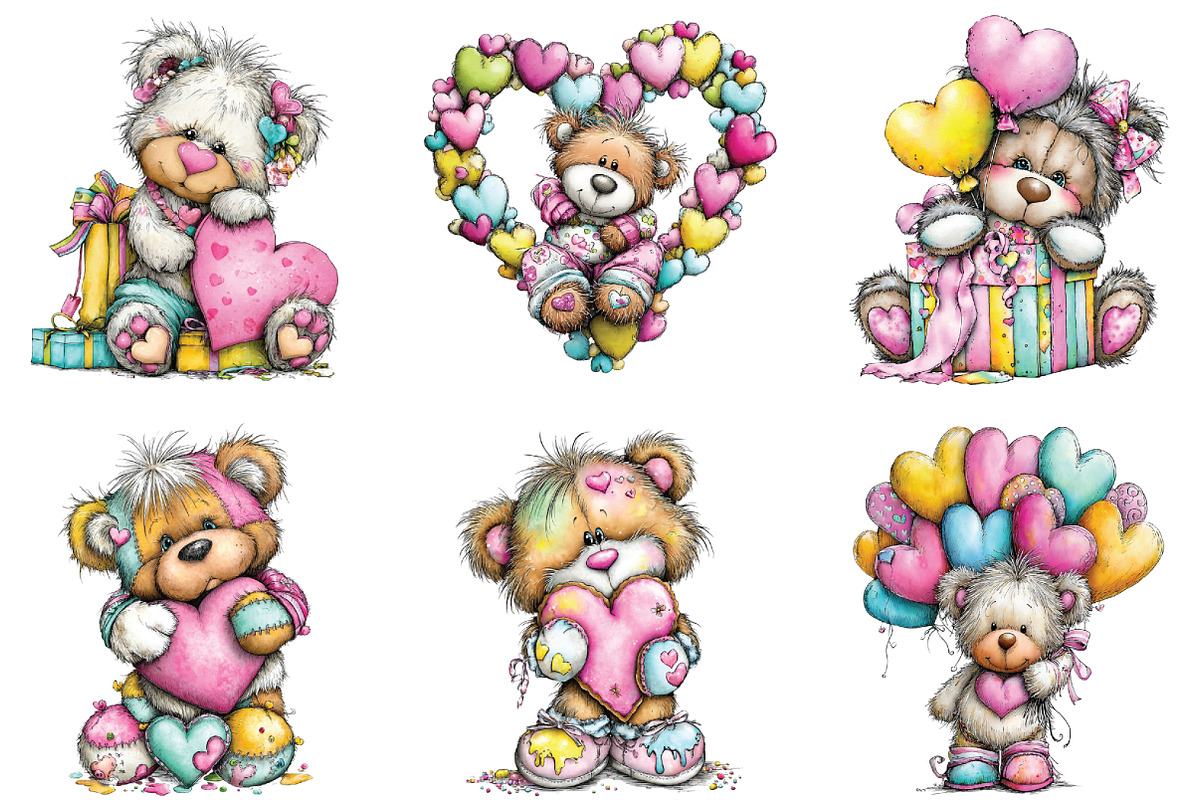 Whimsical Teddy Bear Valentine Clipa, an Illustration by CraftArtStudio (Photo 6 of 6)