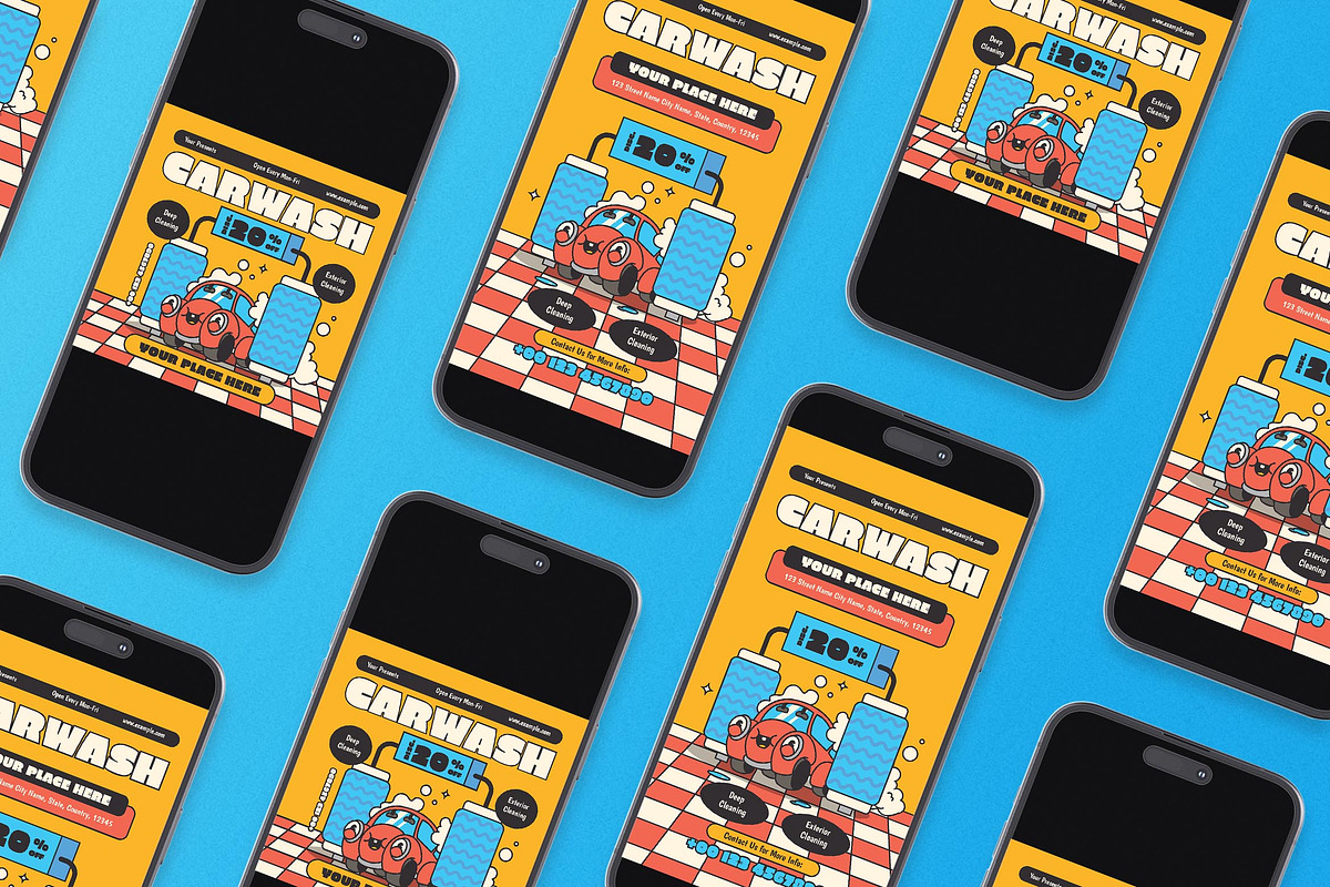 Yellow Retro Car Wash Flyer Set, a Flyer Template by Aiyari Graphic (Photo 2 of 3)