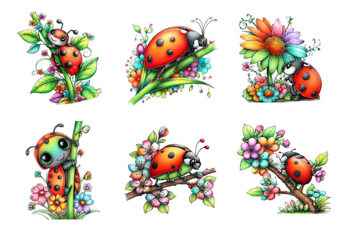 Watercolor Spring Ladybug Clipart, an Illustration by SinaCreation (Photo 2 of 8)