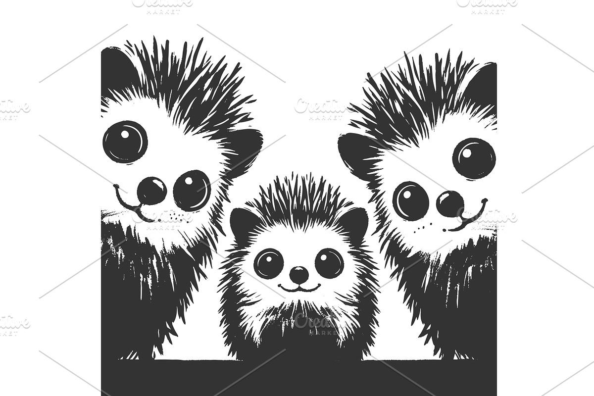 Cute smiling hedgehogs looking, an Animal Illustration by AlexArt