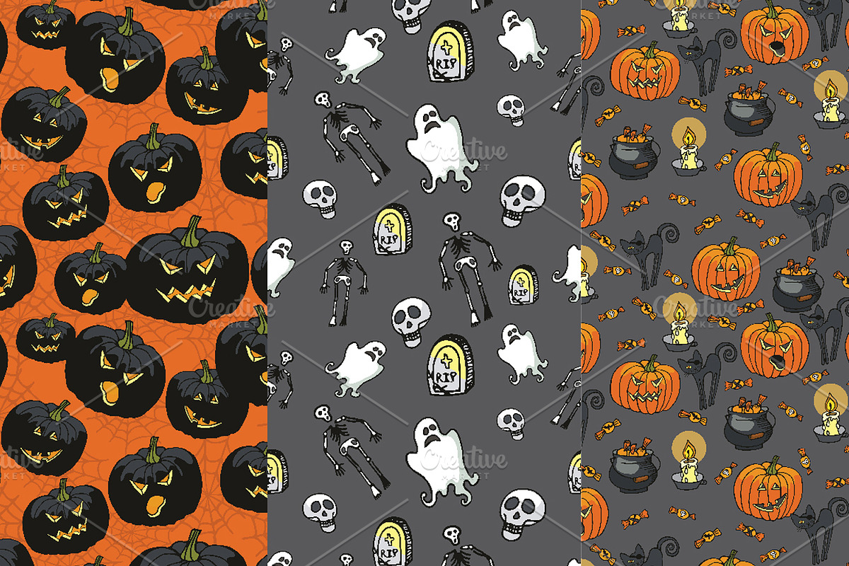 Halloween seamless pattern set preview 2