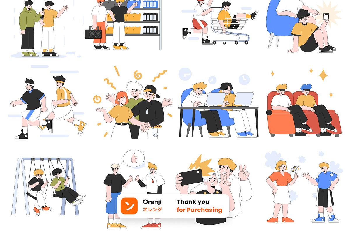 Friendship 2D Illustration Pack, a Person Illustration by orenjidesign (Photo 8 of 8)
