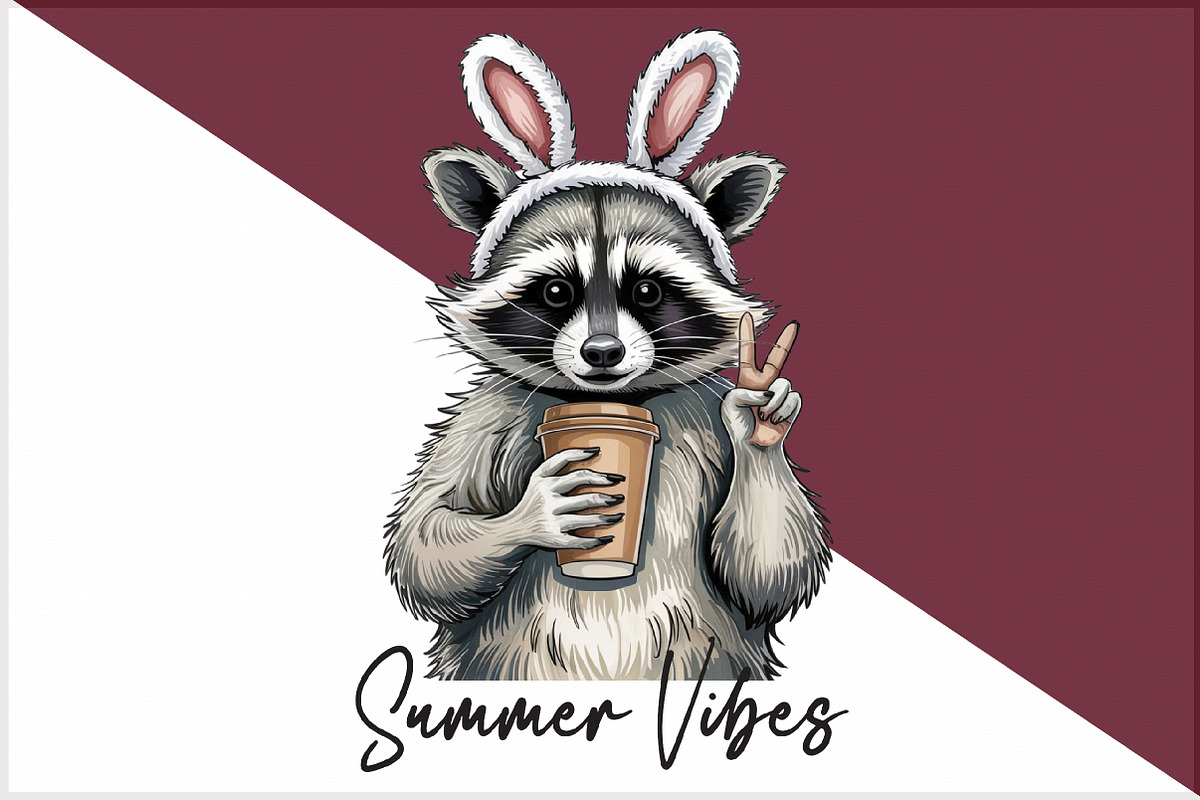 Funny Raccoon Iced Coffee ,Summer Vi, an Illustration by Sublimation Artist (Photo 3 of 6)