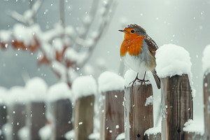 Robin bird sitting on a snowy fence, an Animal Photo by MistyDay