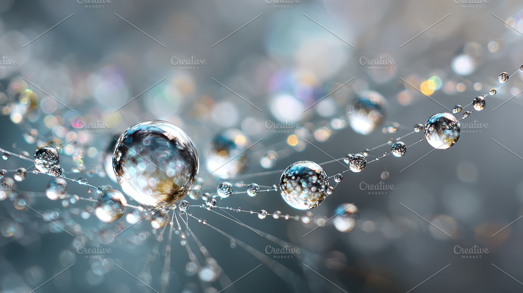 Dewdrops on a spiderweb glistening i, a Photo by Pixeness Studio