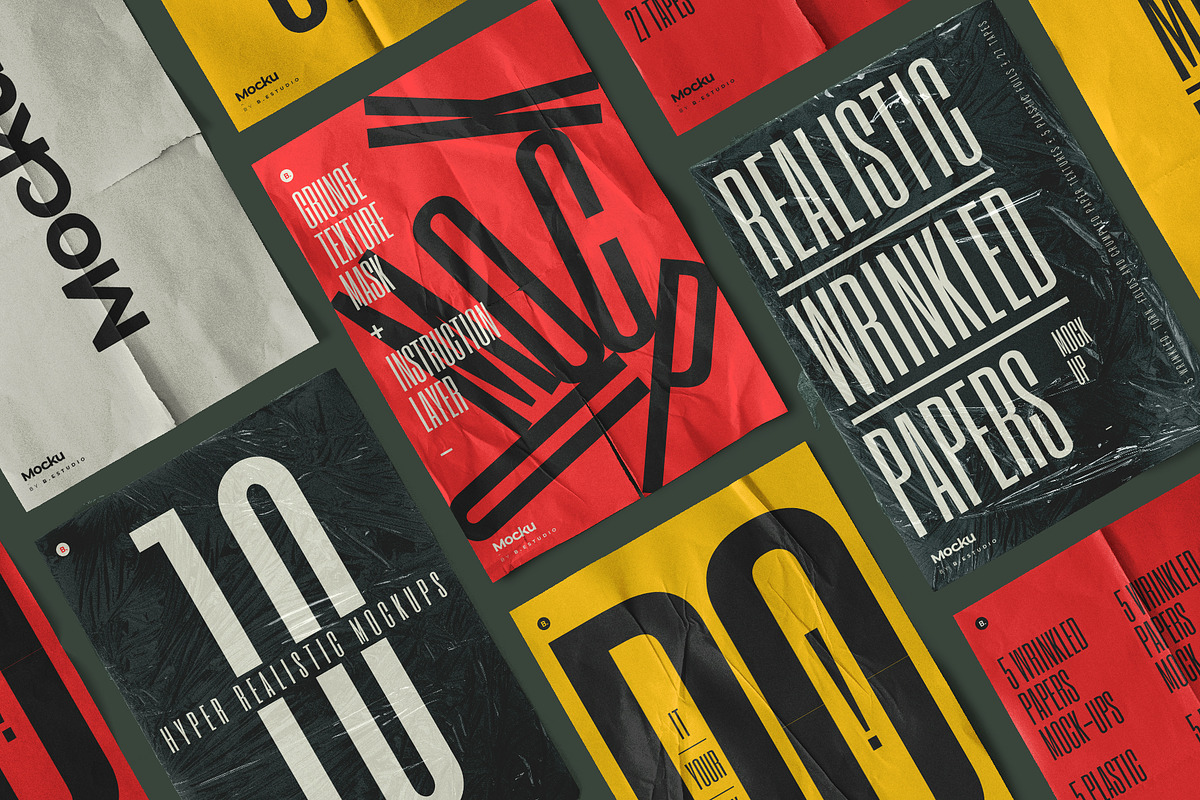 Wrinkled Papers and Plastics Mockups, a Poster Template by Mocku (Photo 1 of 13)