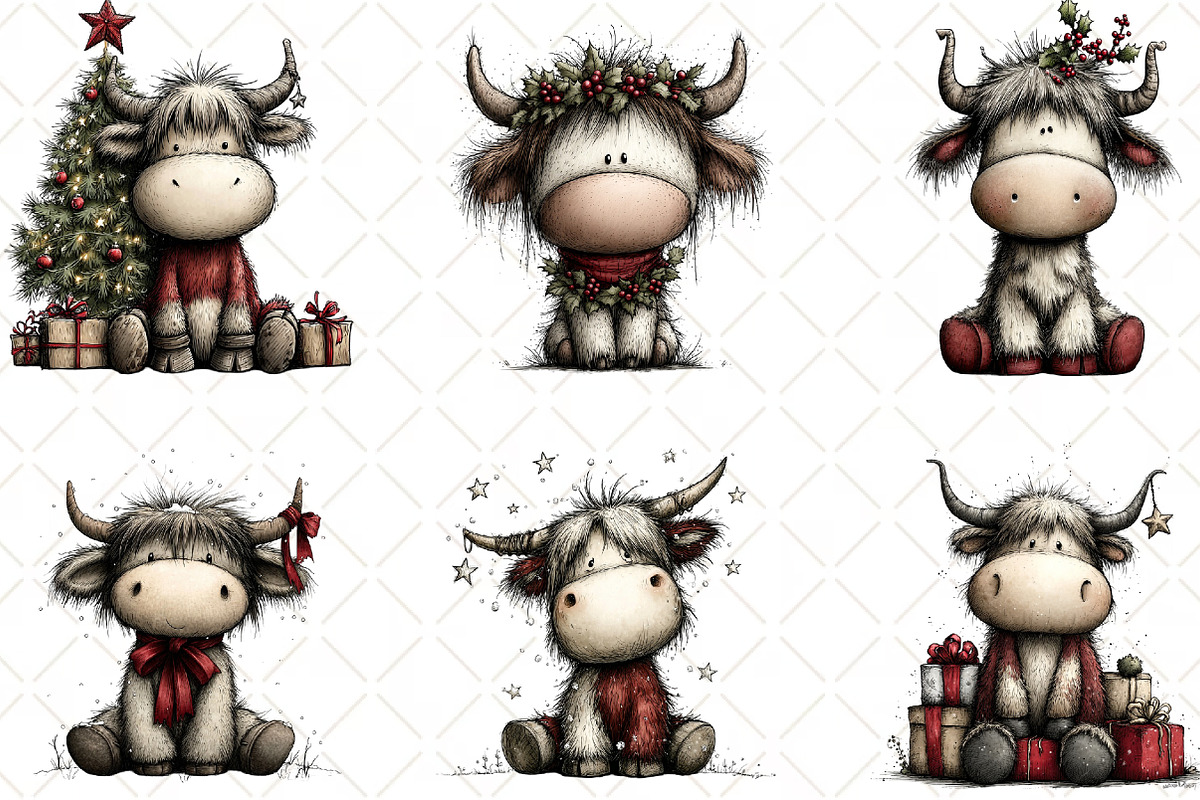 Christmas Highland Cow Clipart, an Illustration by Black Bird Studio (Photo 4 of 6)