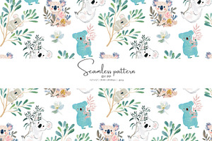 blue koala seamless pattern, a Pattern Graphic by Pink Studio Art