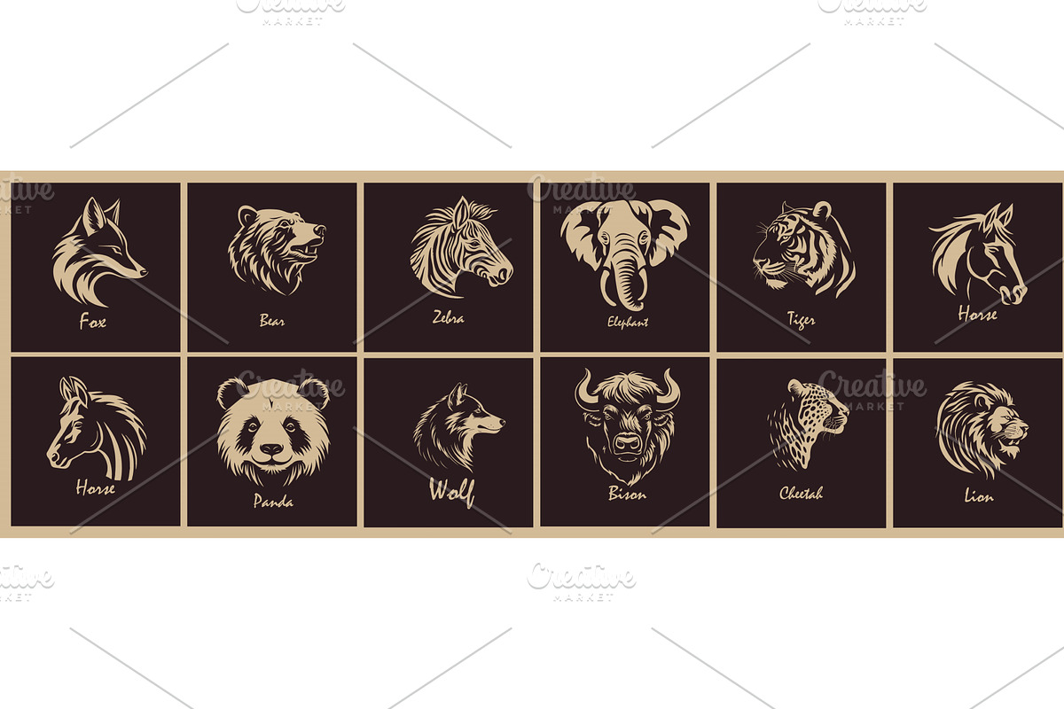 Set of animal logos. hand drawing, an Animal Illustration by Nenahliadava Design